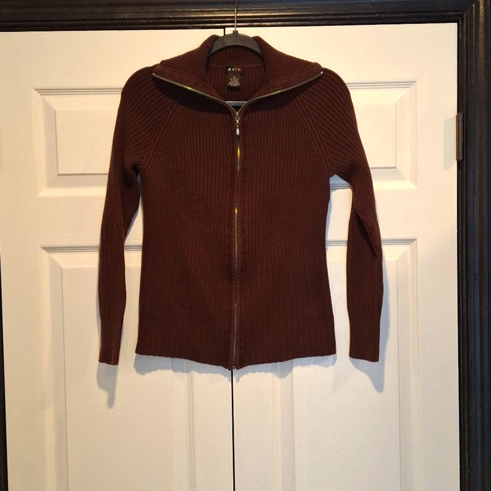 evie Brown Zip Front Cardigan